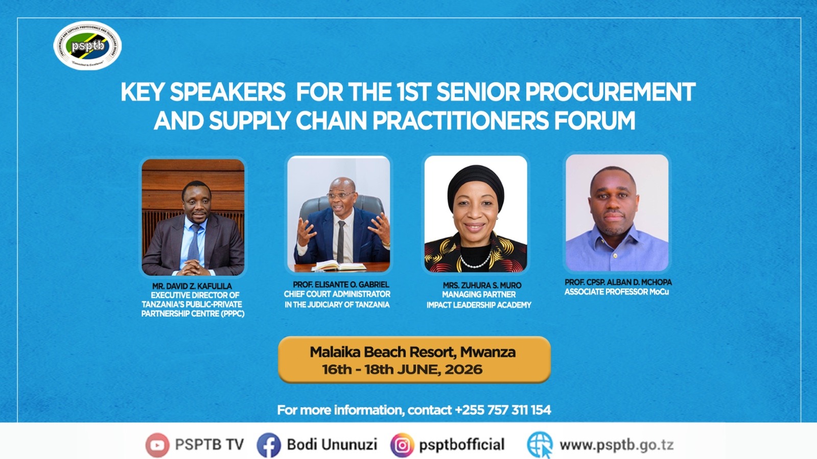 KEY SPEAKERS FOR THE 1ST SENIOR PROCUREMENT AND SUPPLY CHAIN PRACTITIONERS FORUM