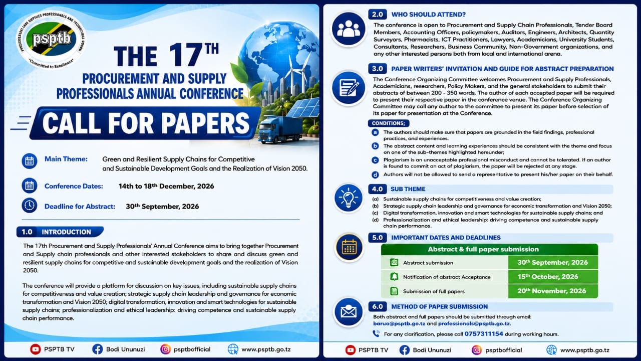 CALL FOR PAPERS - THE 17TH PROCUREMENT AND SUPPLY PROFESSIONAL'S ANNUAL CONFERENCE