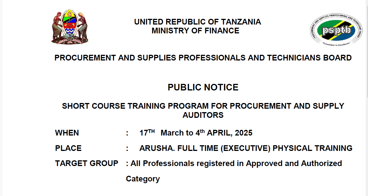SHORT COURSE TRAINING PROGRAM FOR PROCUREMENT AND SUPPLY AUDITORS